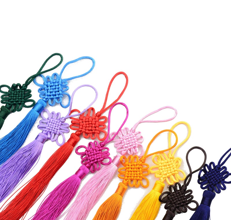 Makhry 10pcs 8.5 Inch Handmade Silky Floss Chinese Tassel with Satin Silk Made Chinese Knots for Door and Car Handing Decoration, DIY Craft (Mixed1) - Image 5